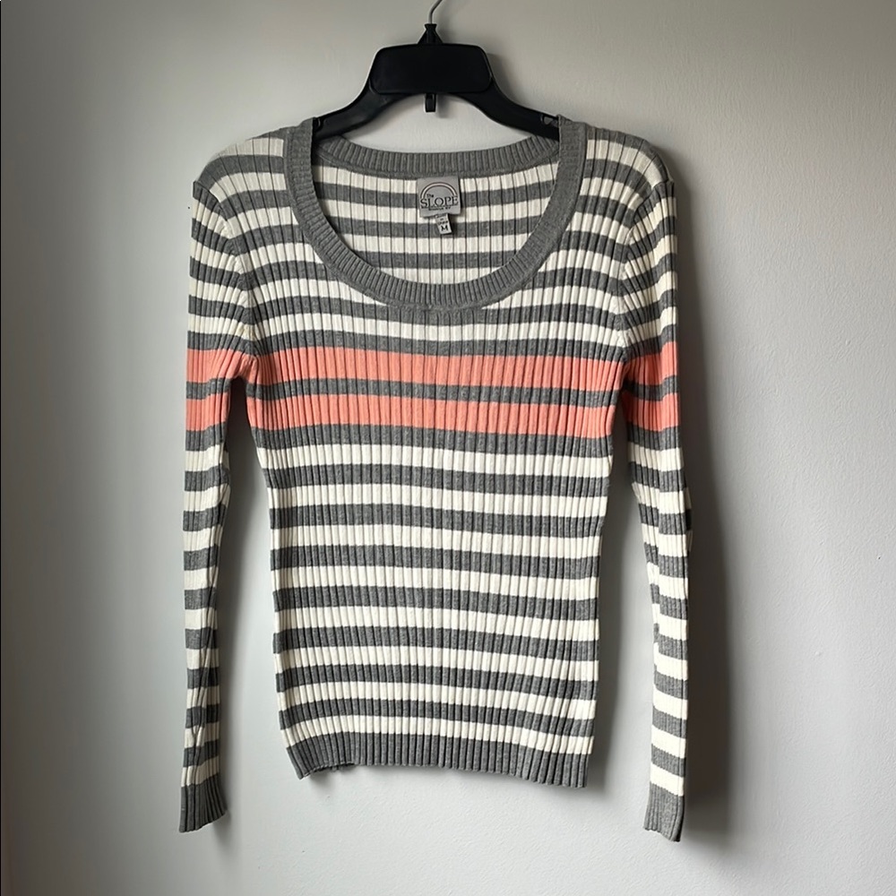 Gray and Pink Crew Neck Sweater